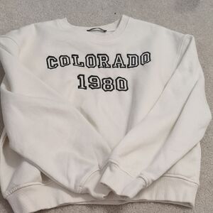 Zara White Crewneck Sweater with Collegiate Print